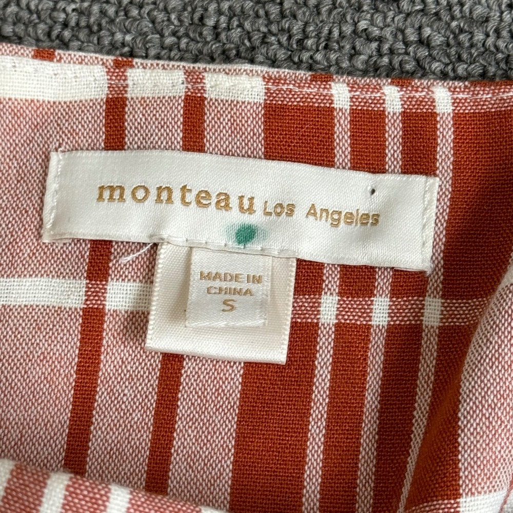 Monteau Los Angeles Plaid Babydoll Mini Dress Rust Orange Square Neck Small - Picture 2 of 9